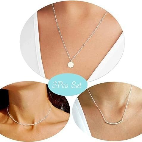 Layered Necklace Double Layered Chain Gold Necklace Stack Fashion Jewelry Gift for Women - color: Silver Stacked Necklace