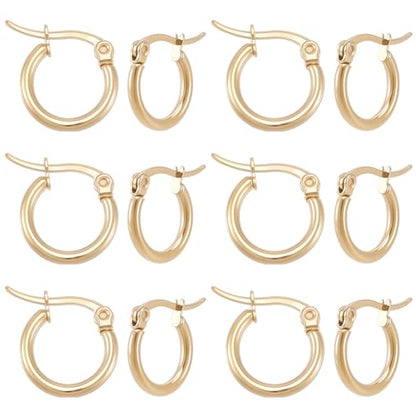 Beebeecraft 1 Box 12 Pairs Round Earring Hoops 18K Gold Plated Stainless Steel 15mm Circle Rings French Small Decorative Jewelry Hoop Earrings Rings for Women Ear Piercing Jewelry Crafts DIY Decor - size: 15x2mm