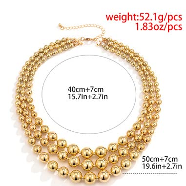 COLORFUL BLING Exaggerated Layered Beads Pendant Chunky Gold Chain Chunky Bib Statement Choker Stackable Strand Necklace for Women Hip Hop Jewelry - color: gold three layer