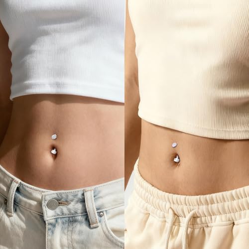 14G Floating Belly Button Ring Piercing Jewelry 316L Stainless Surgical Steel Round Heart Cubic Zirconia Opal Navel Rings Belly Button Ring Piercing Jewelry for Women 14 Gauge Hypoallergenic - color: Silver-12MM Bar-Clear CZ