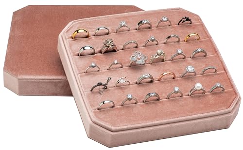 Multiple Velvet Ring Storage Organizer Display Tray Jewelry Box | Earring Holder Case for Wedding Birthday Christmas Day (Blush Peach) - color: Blush Peach