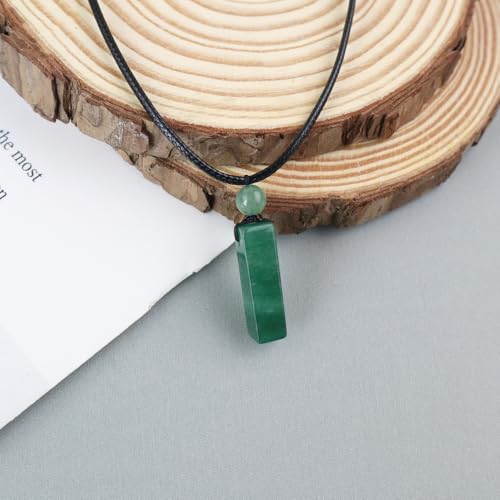 weryerker Natural Gemstone Pendant Necklace for Men, Healing Crystal Pendant, Cuboid Amulet Pendant with Adjustable Wax Rope - color: Green Aventurine