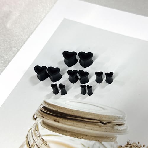 Heart Silicone Ear Tunnel Plugs Gauges Expanders Hollow Flexible Soft Tunnels Kit Stretcher Earrings Fashion Lobe Piercing Body Jewelry for Women Her 6 Pairs Set - color: Black, size: 4mm-12mm