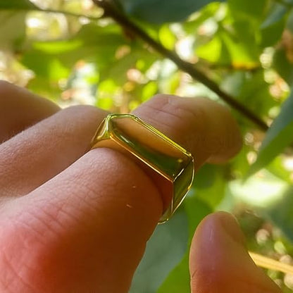 Gold Plated 925 Sterling Silver Signet Ring, Minimal Plain Square Band, Handmade Modern Unisex Pinky Ring for Men & Women, Boho Gift
