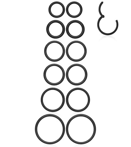 16G 6MM 7MM 8MM 9MM 10MM 12MM Hinged Clicker Septum Rings Pack Surgical Stainless Steel 16 Gauge Nose Ring Daith Rook Tragus Helix Cartilage Conch Hoop Earrings Piercing Jewelry for Women Men - color: Black Tone