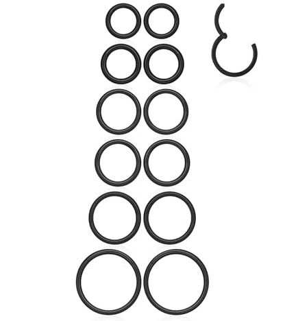 16G 6MM 7MM 8MM 9MM 10MM 12MM Hinged Clicker Septum Rings Pack Surgical Stainless Steel 16 Gauge Nose Ring Daith Rook Tragus Helix Cartilage Conch Hoop Earrings Piercing Jewelry for Women Men - color: Black Tone