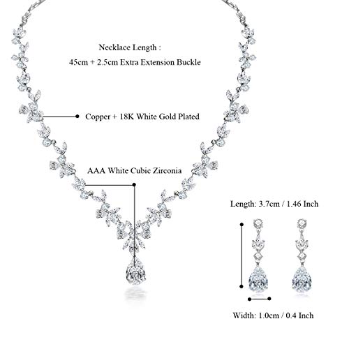 Jewelry Set for Women, Necklace Dangle Earrings Bracelet Set with White AAA Cubic Zirconia, Allergy Free Wedding Party Jewelry for Bridal Bridesmaid - color: Necklace + Earrings