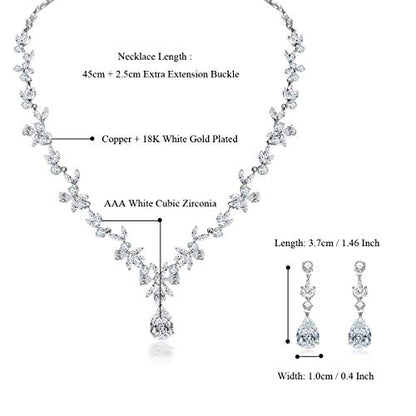 Jewelry Set for Women, Necklace Dangle Earrings Bracelet Set with White AAA Cubic Zirconia, Allergy Free Wedding Party Jewelry for Bridal Bridesmaid - color: Necklace + Earrings