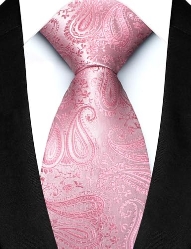 JEMYGINS Mens Paisley Tie and Lapel Pin Necktie Pocket Square and Tie Clip with Sets for Business Casual 4PCS - color: Pink