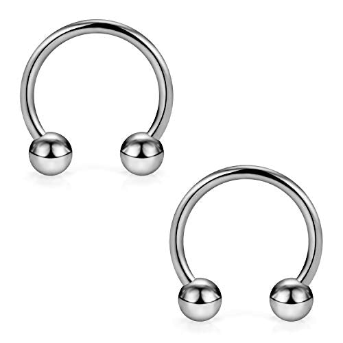 SCERRING 2-8PCS 16G G23 Titanium Horseshoe Septum Ring Nose Rings Hoop Helix Daith Cartilage Tragus Earrings Nipple Eyebrow Body Piercing Jewelry 8mm 10mm 12mm 14mm - style: 2PCS - 16G 12mm