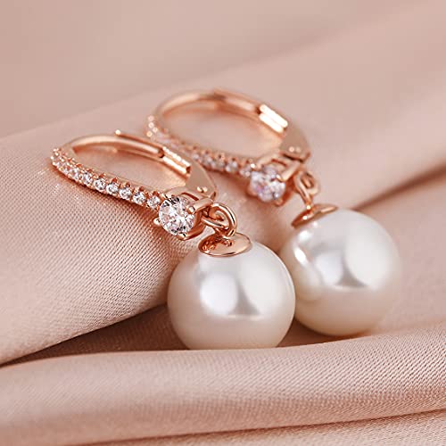 Jiamiaoi Pearl Dangle Earrings 925 Sterling Silver Pearl Earrings for Women 10mm White/Black Pearls - color: A4-Rose-10mm Pearl