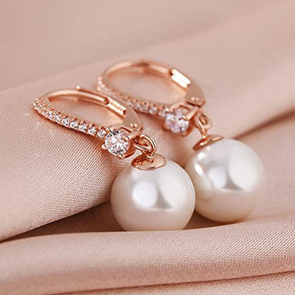 Jiamiaoi Pearl Dangle Earrings 925 Sterling Silver Pearl Earrings for Women 10mm White/Black Pearls - color: A4-Rose-10mm Pearl
