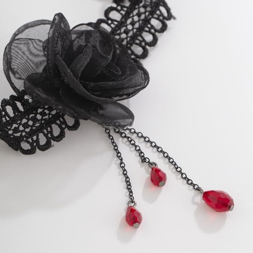 Todenb Gothic Choker Witch Necklace for Women Lace Vampire Collar Necklace Y2K Goth Black Zirconia Pendant Necklaces Halloween Dark Bridal Vampire Witch Party Jewelry Accessories - style: Style-D