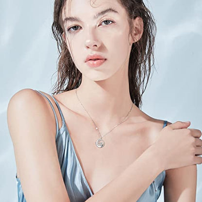 FANCIME Birthstone Necklaces 925 Sterling Silver Moon and Star Pendant Fine Jewelry Birthday Mothers Day Gifts for Mom Wife Her Daughter, Adjustable Chain 16+2" - color: Apr.- Simulated Diamond