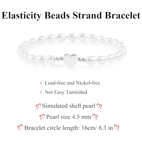 DAYANEY Pearl Bracelets for Women Gold Bracelet Silver Pearl Jewelry | Gold Bracelet Silver Pearl Jewelry Summer Gifts for Girls Dainty Daisy and Heart Bracelets Cute Floral Jewelry for Bridesmaid - style: Heart Pearl