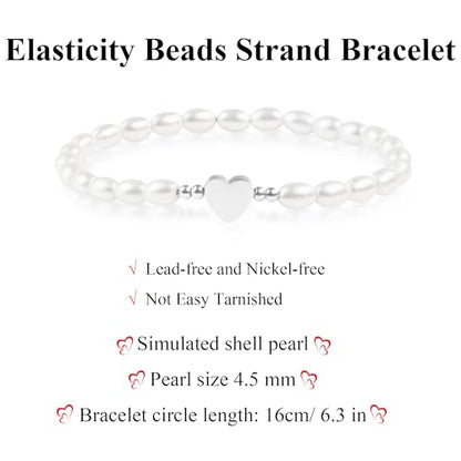 DAYANEY Pearl Bracelets for Women Gold Bracelet Silver Pearl Jewelry | Gold Bracelet Silver Pearl Jewelry Summer Gifts for Girls Dainty Daisy and Heart Bracelets Cute Floral Jewelry for Bridesmaid - style: Heart Pearl