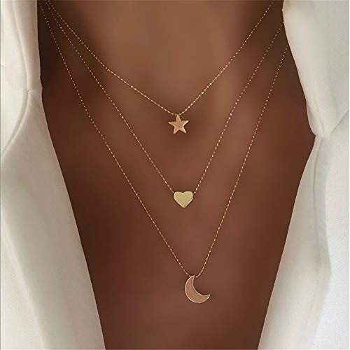 Crescent Moon and Star Pendant Necklace for Women,NecklaceDainty Gold Pendant Necklaces Delicate Minimalist Jewelry Teen Girls Birthday Gifts