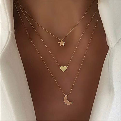 Crescent Moon and Star Pendant Necklace for Women,NecklaceDainty Gold Pendant Necklaces Delicate Minimalist Jewelry Teen Girls Birthday Gifts