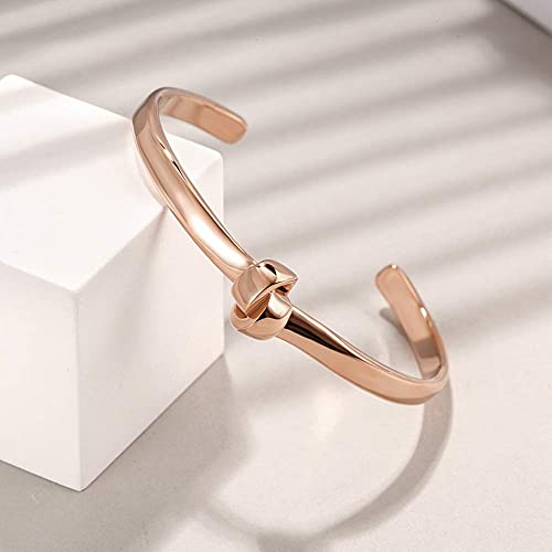 Gold Silver Cuff Bracelet for Women, 14K Gold Plated 316L Stainless Steel Knot Tie Bangle Cuff Chunky Bracelets for Lady - color: Rose Gold
