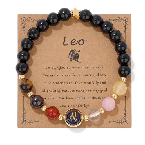 Zodiac Bracelets for Women 12 Constellations Healing Crystal Stone Beads Bracelet Birthday Zodiac Gifts Horoscope Spiritual Bracelet - color: Leo