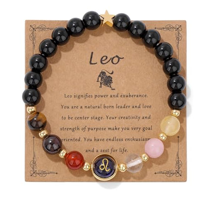 Zodiac Bracelets for Women 12 Constellations Healing Crystal Stone Beads Bracelet Birthday Zodiac Gifts Horoscope Spiritual Bracelet - color: Leo