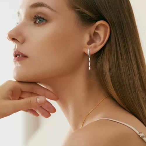 Lunvky 14K Gold Plated Dangle Earrings for Women Dainty Silver Drop Earring Trendy Long Dangling Wedding Bridesmaid Hoop Diamond Crystal Cute Earring Prom Jewelry Birthday Gifts - color: B-1 pair hoop silver