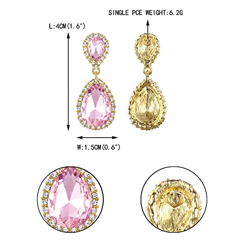 EVER FAITH Women's Austrian Crystal Wedding Tear Drop Dangle Earrings | Bridal Prom Jewelry for Bride Bridesmaid - color: Pink Gold-Plated-Base