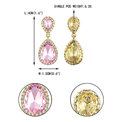 EVER FAITH Women's Austrian Crystal Wedding Tear Drop Dangle Earrings | Bridal Prom Jewelry for Bride Bridesmaid - color: Pink Gold-Plated-Base
