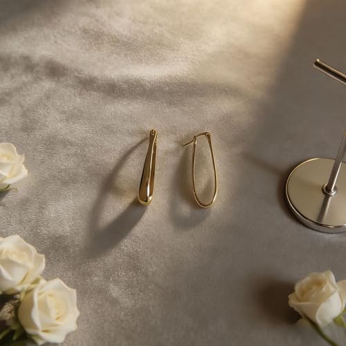 Earrings for Women, Saguine Chunky 14K Gold Plated Hoop Earrings Trendy | Chunky Earring, Big Large U-Shape Drop Twist Dangle Statement Stud Hoops Earrings, Jewelry for Women Gifts - style: U Shape Hoops