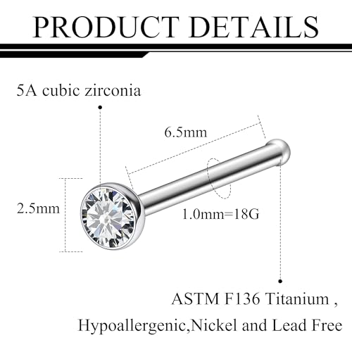 ASTM F136 Titanium Nose Rings 18G 20G 22G Jeweled Clear Cubic Zirconia Nose Studs Ring Screw L-Shaped Bone Hypoallergenic Body Piercing Jewelry for Women 1.5mm 2mm 2.5mm 3mm 10PCS - style: Bone:18G(1.0mm)-1.5mm CZ