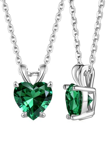 CYW Genuine Sapphire/Emerald/Ruby/Moissanite Necklace for Women, Really Authentic Solid 925 Sterling Silver, 16"/18"/20" Adjustable Chain, Anniversary Mother's Day Valentines Gift - color: Emerald - Heart - White Gold, size: 8mm