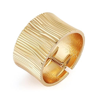HZMAN Chunky Gold Cuff Bracelets for Women Thick Wide Bangle Bracelet Hammered Open Hinge Wrist Cuff Bracelet Jewelry Gift - color: 07.Striped 8In Gold