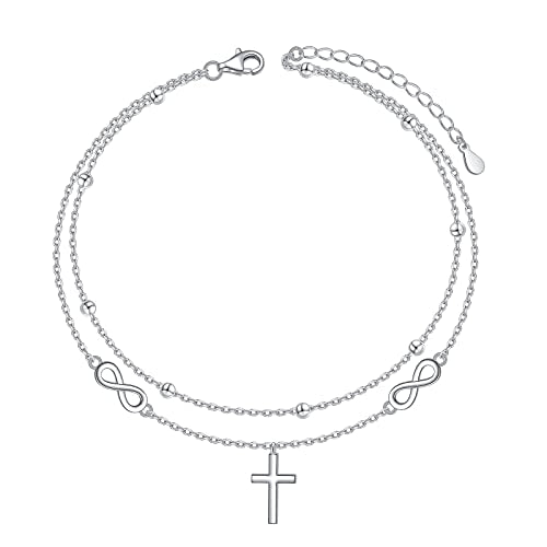 Anklet for Women 925 Sterling Silver Foot Adjustable Ankle Bracelet Jewelry - style: Infinity Cross