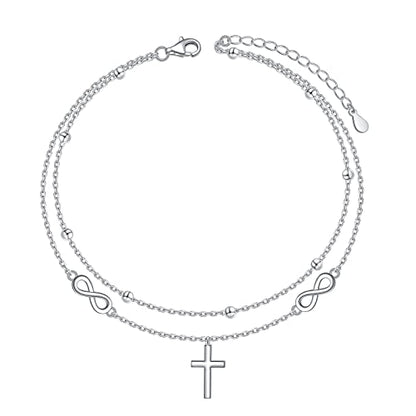 Anklet for Women 925 Sterling Silver Foot Adjustable Ankle Bracelet Jewelry - style: Infinity Cross