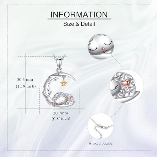 YAFEINI Moon Animal Necklace S925 Sterling Silver Owl/Fox/Red Panda/Possum/Snake/Dachshund Pendant Necklace Animal Jewelry Gifts for Women Mom Wife - style: Sheep