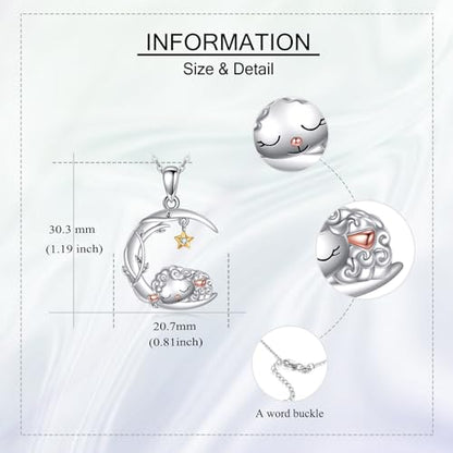 YAFEINI Moon Animal Necklace S925 Sterling Silver Owl/Fox/Red Panda/Possum/Snake/Dachshund Pendant Necklace Animal Jewelry Gifts for Women Mom Wife - style: Sheep