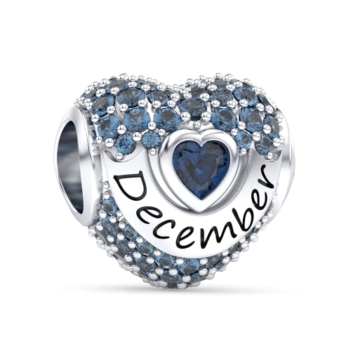 Birthstone Charms Love Heart Openwork Bead Charm for Women Bracelets and Necklaces 925 Sterling Silver with 5A Cubic Zirconia,Jewelry Gifts Women - color: December Birthstone Charms