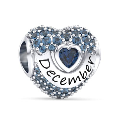 Birthstone Charms Love Heart Openwork Bead Charm for Women Bracelets and Necklaces 925 Sterling Silver with 5A Cubic Zirconia,Jewelry Gifts Women - color: December Birthstone Charms