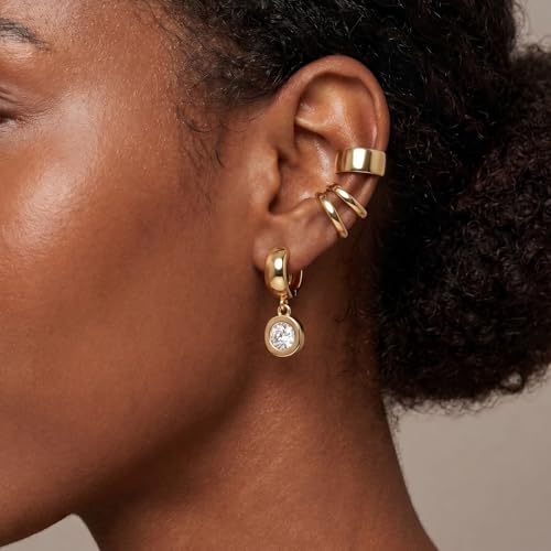 Dangle Flower Gold Earrings for Women, Trendy Statement Hoop Earrings, Gold Floral Drop Earrings Jewelry for Gifts - color: Circular 14K gold CZ