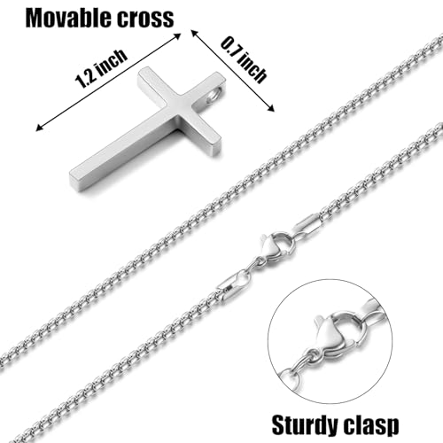 Fiusem Cross Necklace for Men, Stainless Steel Cross Pendant Jewelry Gift | Silver/Gold/Black Mens Cross Necklaces with 2.5mm Cross Chain, Box Chain 16-28 Inch - size: 26.0 Inches, style: Small silver cross: 1.2" * 0.7"