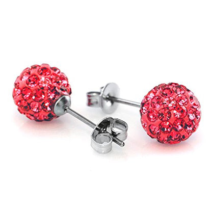 JewelrieShop Rhinestones Crystal Ball Stud Earrings Set Fireball Disco Ball Pave Bead Earrings Hypoallergenic for Women - color: Set L. 8mm x 3 Pairs (White, Lt. Rose Pink, Red)