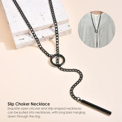 Lariat Y Necklaces Wrap Choker Necklace for Women - Stainless Steel Slip Chain Gothic Black Choker Necklace, Punk Rock Collar Jewelry Gothic Accessories Halloween Wedding Goth Gifts for Women