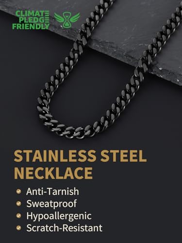 FindChic Men Curb Chain Necklace 18K Gold Plated/Stainless Steel/Black Chunky Double Tight Cuban Link Hip Hop Neck Chains for Men Boys 3.5MM/5MM/6MM/7MM/9MM/12MM 14''-30'' 8 Length Options (Send Gift Box) - color: A.7mm Width-Black, size: 20 inches