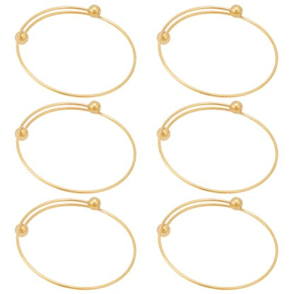 Beebeecraft 6Pcs 2.4 Inch Stainless Steel Adjustable Bangle Bracelet with Removable Ball Bead Real 18K Gold Plated Expandable Blank Bangle Bracelets Blank Cuff Wire Bracelets for Jewelry Making - color: Gold, size: 6cm