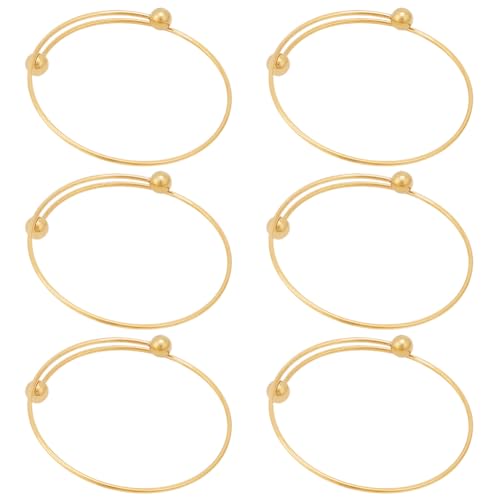 Beebeecraft 6Pcs 2.6 Inch Stainless Steel Adjustable Bangle Bracelet with Removable Ball Bead Real 18K Gold Plated Expandable Blank Bangle Bracelets Blank Cuff Wire Bracelets for Jewelry Making - color: Gold, size: 6.5cm