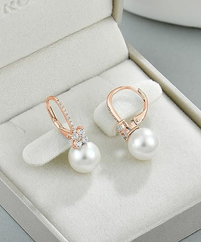 Pearl Earrings for Women 925 Silver Freshwater Real Pearl Drop Dangling Earrings for Birthday Christmas Anniversary - color: Rose Gold