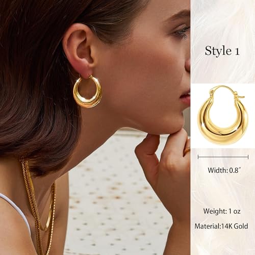 Necocy Chunky Gold Hoop Earrings for Women Non Tarnish, 14k Gold Plated Thick Triple Hoop Earrings Hypoallergenic Trendy Hoops Dainty Jewelry Gifts for Women - style: simple hoop earrings