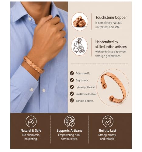 Touchstone Copper Handcrafted Beautiful Braided Magnetic Hand Forged With Solid And High Gauge Braided Pattern Minimalistic Elegance Pure Copper Bracelet In Natural Tone. - style: Braided 10