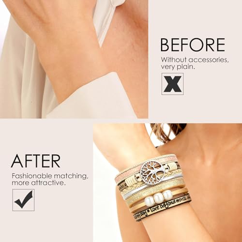 Leather Wrap Bracelets for Women, Boho Leopard Multi-Layer Crystal Beads Cuff Jewelry - color: J-Warp-003