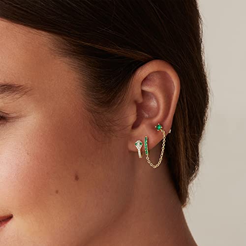 PAVOI 14K Gold Plated 925 Sterling Silver Cubic Zirconia Huggie Earrings | U-Shaped Snake Solitaire Small Round Huggie Stud Fashion Hoop Earrings for Women - style: Snake